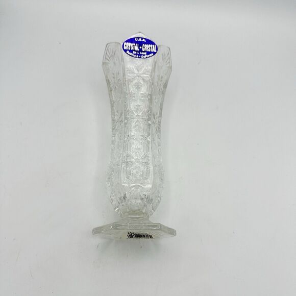 DePlomb 24% Lead Crystal Bud Vase Snowflake Design Pedestal 8" Winter - Picture 6 of 7